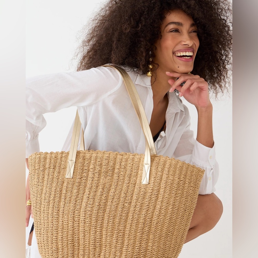 J. Crew Natural Straw Tote with Gold Handles